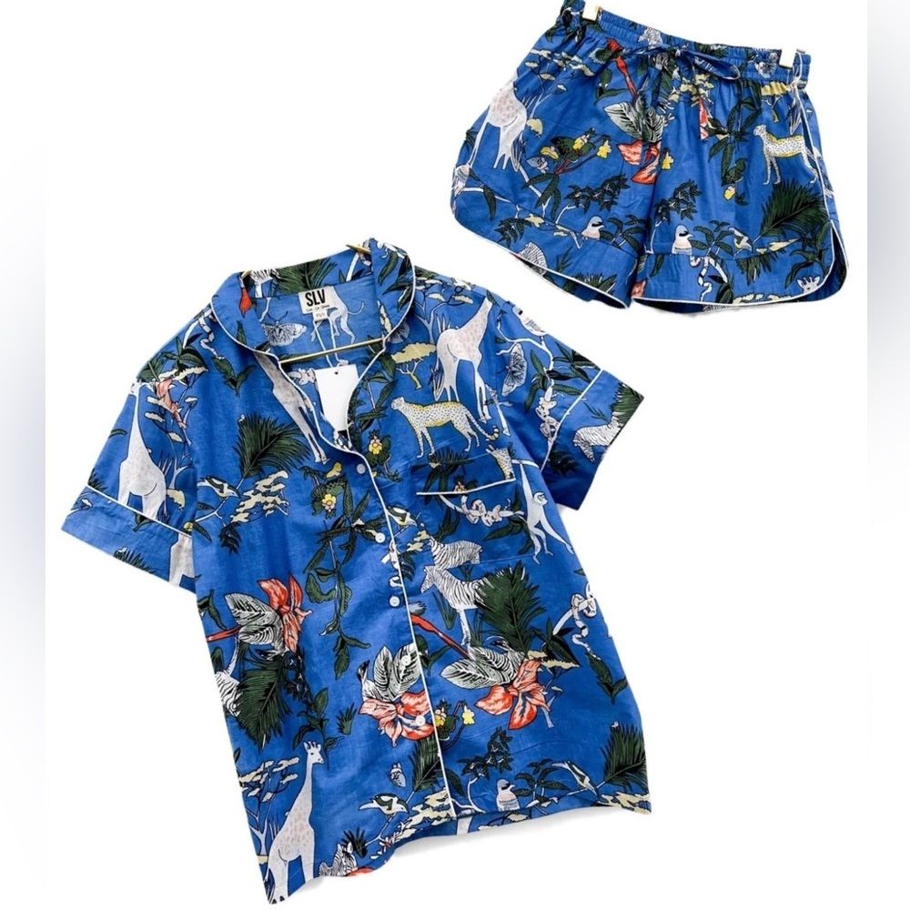 Sur La Vague Cobalt Safari Pajama Short Set Nwot Xs/S